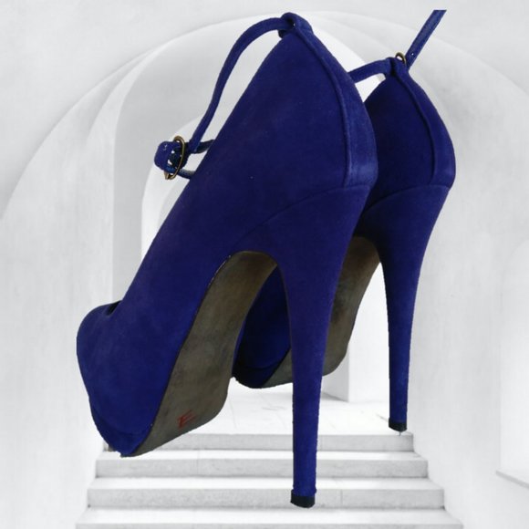 STEVE MADDEN 7.5 M VIOLET BLUE PURPLE SUEDE LEATHER PLATFORM STILETTO HEELS - Picture 8 of 17